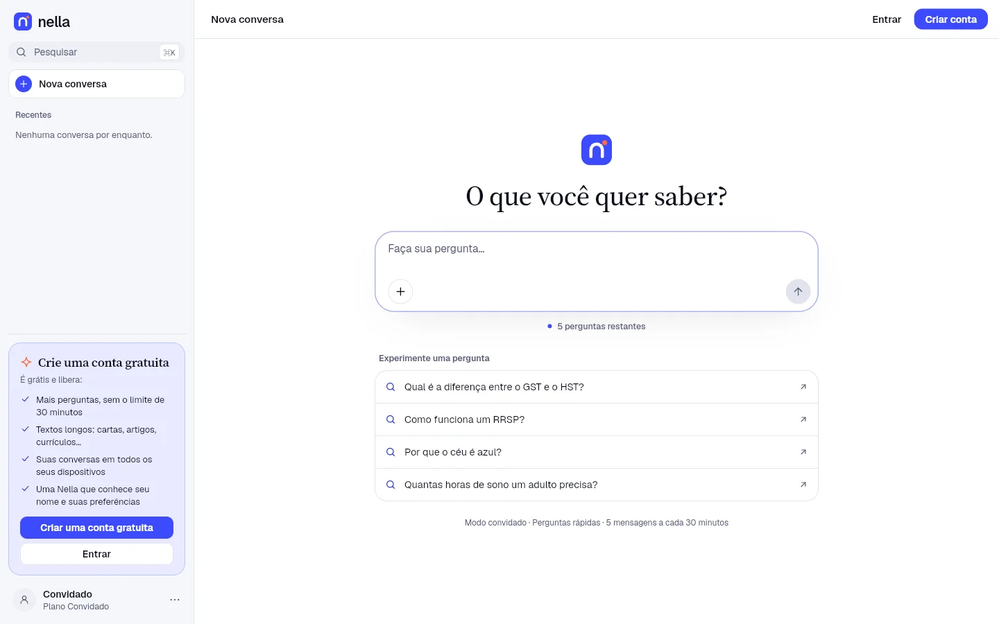 Nella para Mac: uma nova conversa, com a lista de conversas ao lado.